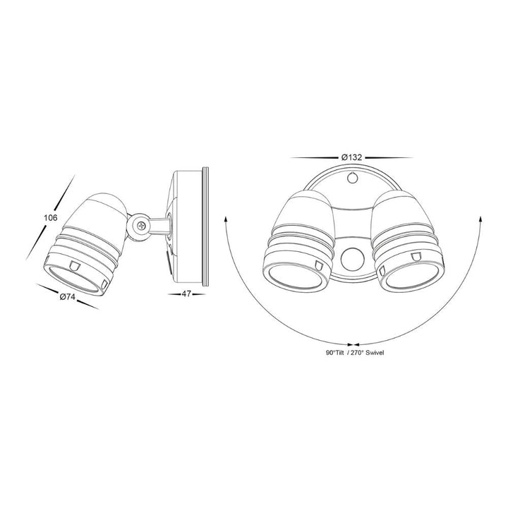 Havit FOCUS - 2x15W LED Twin Head Tri-Colour Exterior PC Spotlight With Sensor IP65-Havit Lighting-Ozlighting.com.au