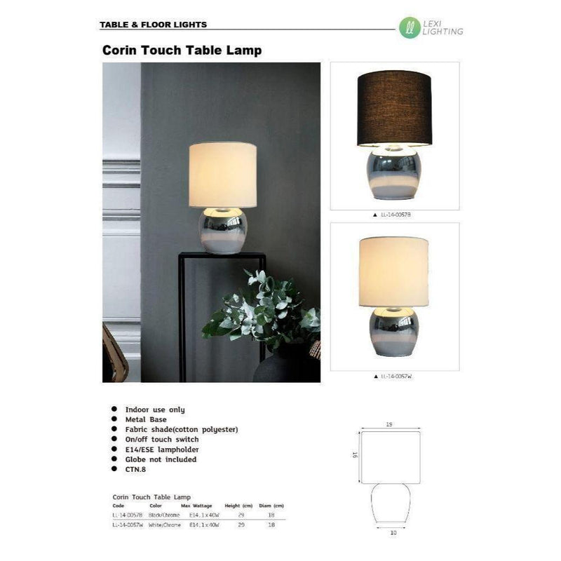 Lexi CORIN - Touch Table Lamp-Lexi Lighting-Ozlighting.com.au