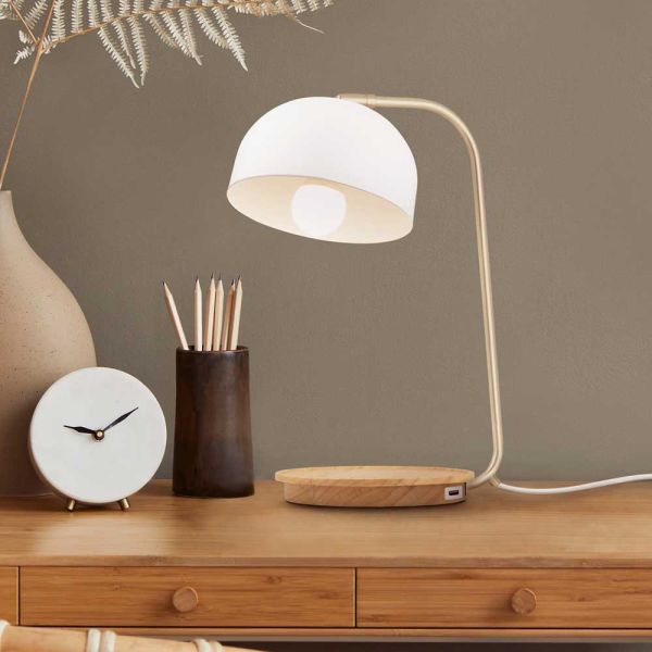 Mercator USB LAMP - Wooden Base Desk Lamp with USB Charging Port-Mercator-Ozlighting.com.au