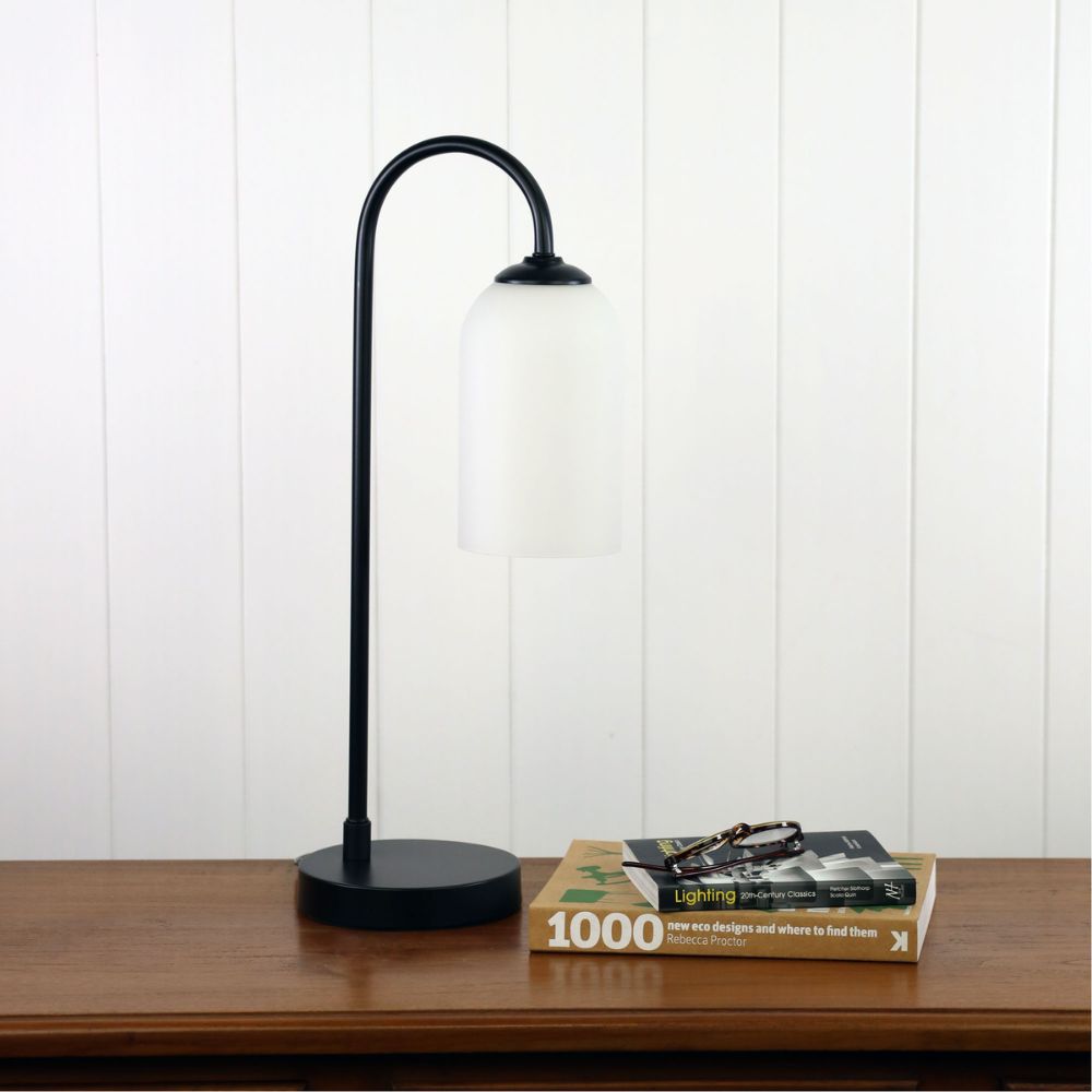 Oriel ARLINGTON Table Lamp - Black Metal, with Opal Matte Glass Shade-Oriel Lighting-Ozlighting.com.au