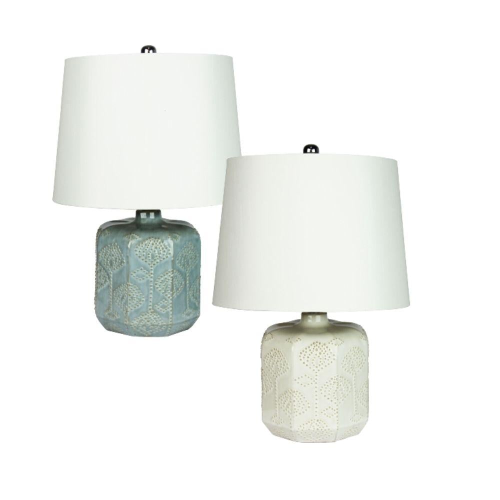 Oriel BIKKI - Embossed Ceramic Lamp with Harp Shade-Oriel Lighting-Ozlighting.com.au