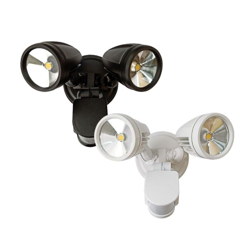 Oriel ESCORT-2 - 30W LED Twin Head Exterior Spotlight With Sensor IP54 - 4000K-Oriel Lighting-Ozlighting.com.au