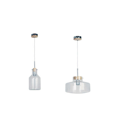 Oriel HOLBECK - 1 Light Clear Glass and Timber Pendant-Oriel Lighting-Ozlighting.com.au
