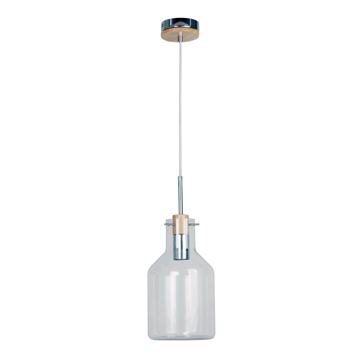 Oriel HOLBECK Pendant - 1 Light Clear Glass and Timber-Oriel Lighting-Ozlighting.com.au