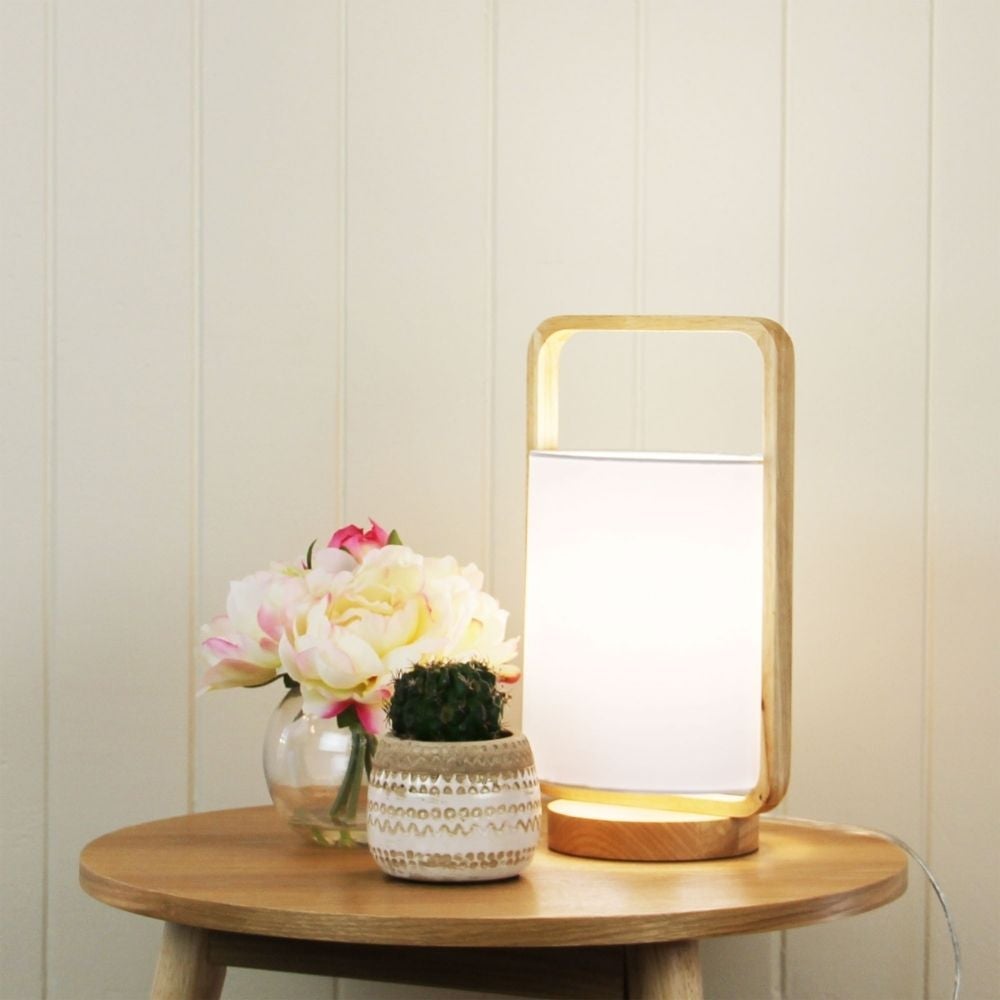 Oriel LUCIA Table Lamp - Natural Timber and Cotton-Oriel Lighting-Ozlighting.com.au