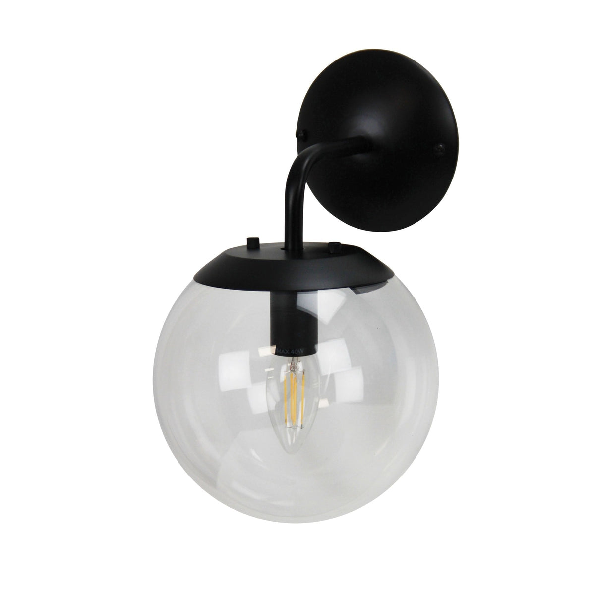 Oriel NEWTON Wall Light - 1 Light Glass Interior, Matt Black-Oriel Lighting-Ozlighting.com.au