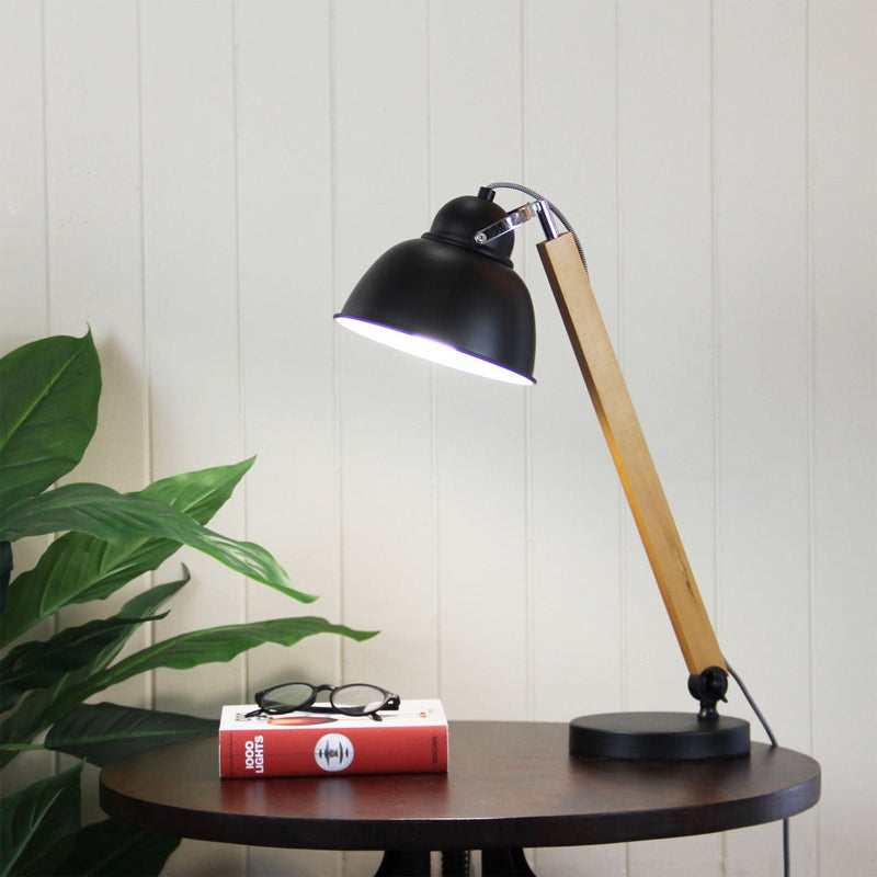 Oriel STEAM - Mid-century Timber & Metal Task Lamp-Oriel Lighting-Ozlighting.com.au