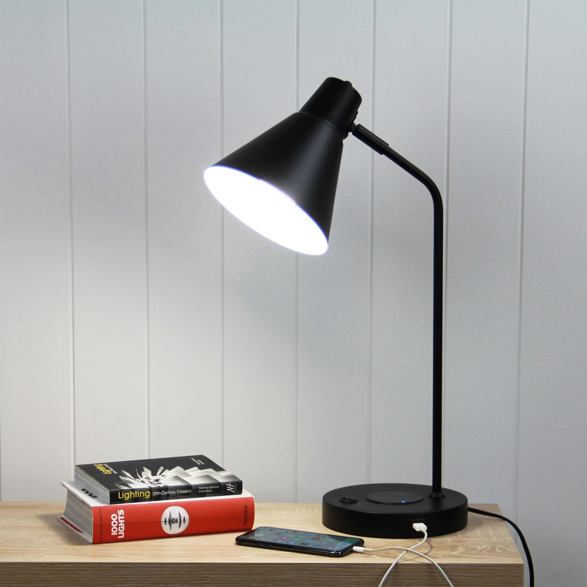Oriel TARGA Desk & Table Lamp - with USB Socket and Wireless Charging-Oriel Lighting-Ozlighting.com.au