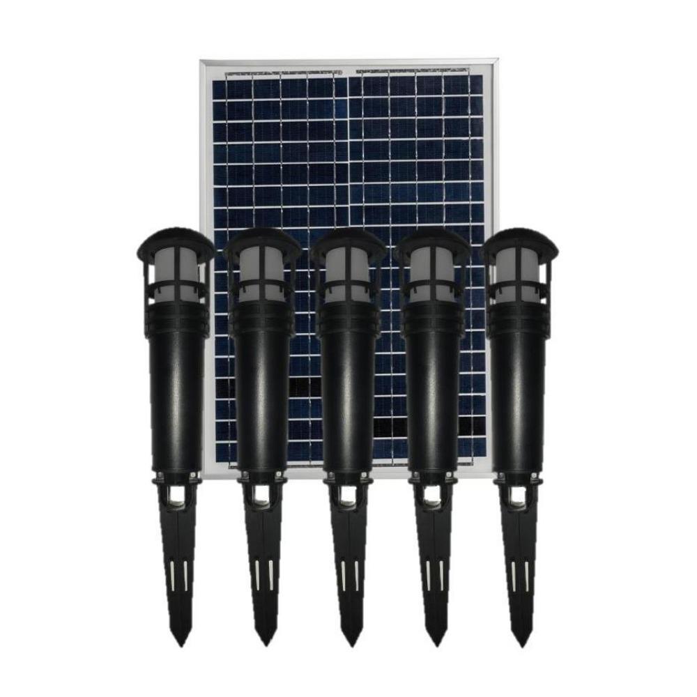 Solar Lighting Direct SLDBLK-5 Solar LED Spike Light Kit - 5 Pack 3W IP65 Polycarbonate Bollard, Remote Panel Black 3000K-Solar Lighting Direct-Ozlighting.com.au