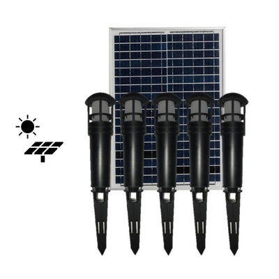 Solar Lighting Direct SLDBLK-5 - Solar Powered 5 Pack 3W IP65 LED Polycarbonate Bollard Spike Light Kit With Remote Panel Black 3000K-Solar Lighting Direct-Ozlighting.com.au