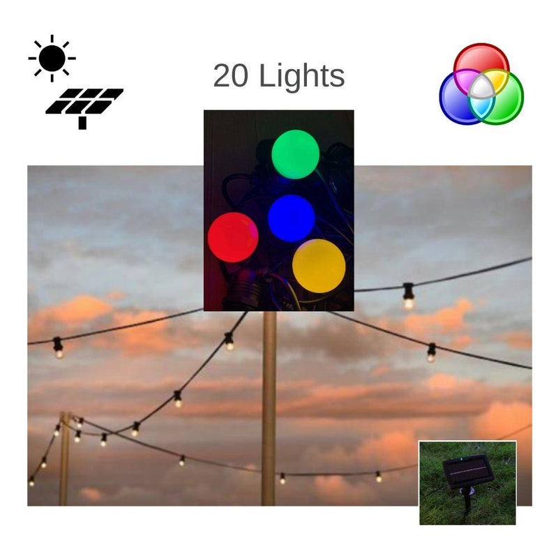 Solar Lighting Direct SLDFES-20W-RGB - Solar Powered 20 Light 1W IP65 LED Festoon Light Kit RGB Colour Change-Solar Lighting Direct-Ozlighting.com.au