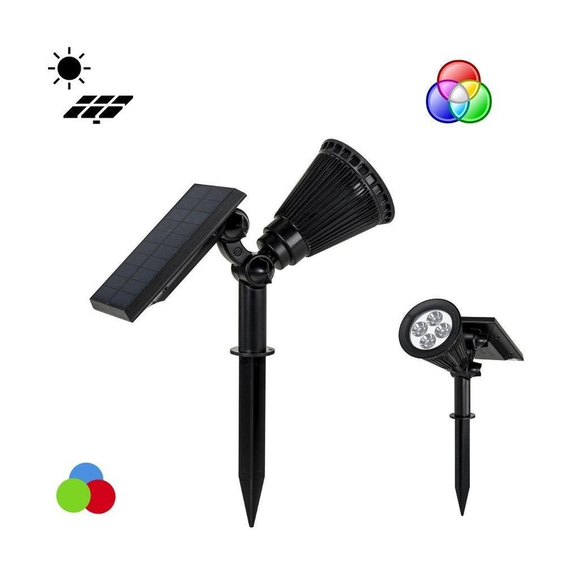 Solar Lighting Direct SLDGS0053-RGB - Solar Powered 2W LED Bright Output Portable Garden Spike Light With Attached Panel IP44 Colour Change-Solar Lighting Direct-Ozlighting.com.au
