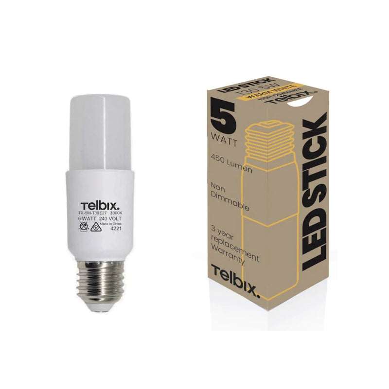 Telbix T30 - 5W LED Stick Opal Globe IP20 - E27-Telbix-Ozlighting.com.au