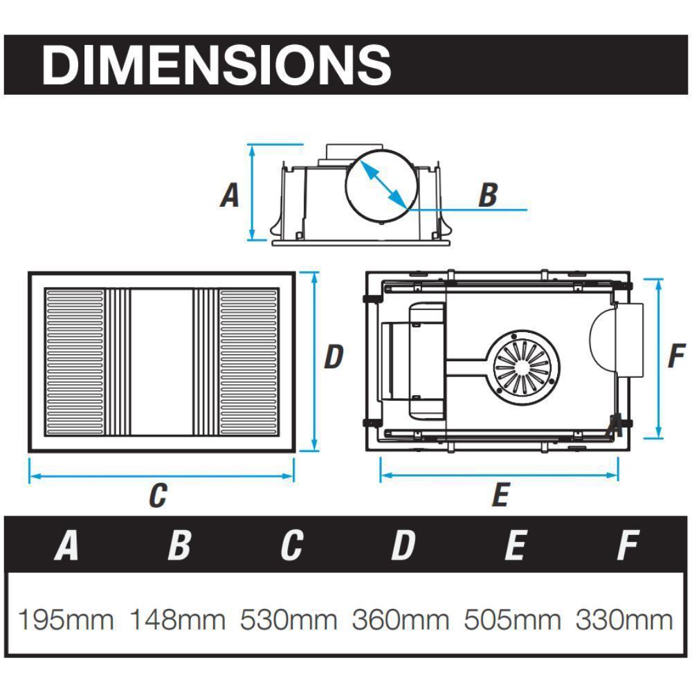 Ventair AIRBUS-3-IN-1 Bathroom Heater - 3-in-1 High Performance, 18W LED Light and Exhaust Fan Unit-Ventair-Ozlighting.com.au
