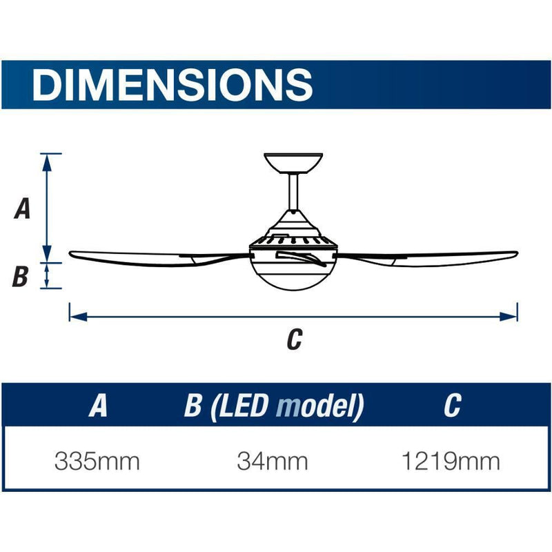 Ventair HARMONY-II-LIGHT - 4 Blade 1220mm 48" AC Ceiling Fan With 18W LED Light 4000K-Ventair-Ozlighting.com.au