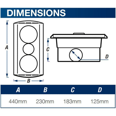 Ventair KLEIN-2 - 3-in-1 Bathroom Unit Heat Light & Exhaust-Ventair-Ozlighting.com.au