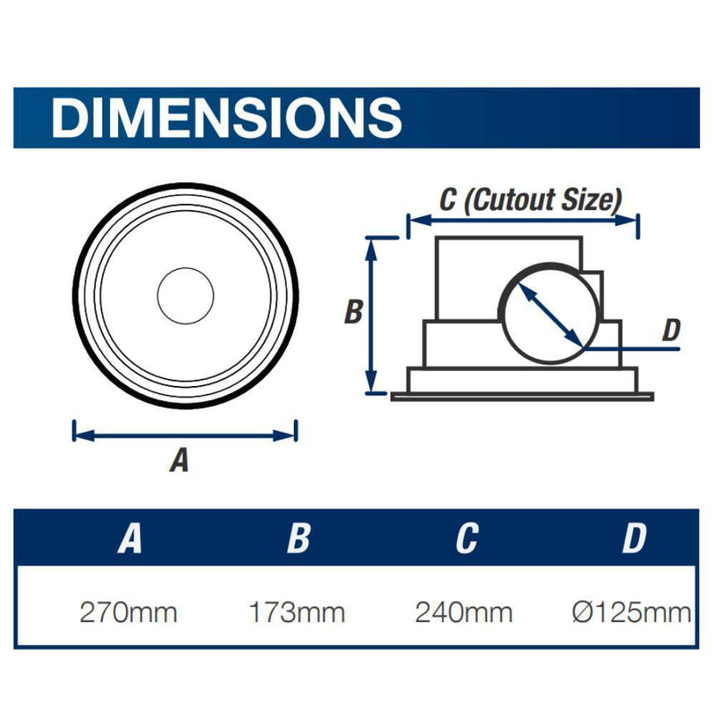 Ventair OLSON-200-LIGHT - 200mm Universal Side Ducted Ceiling Exhaust Fan With 10W LED Light-Ventair-Ozlighting.com.au