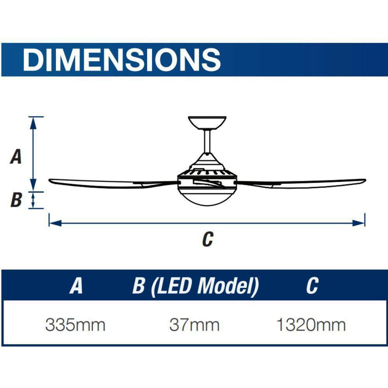 Ventair ROYALE-II - 4 Blade 1320mm 52" AC Ceiling Fan With 18W LED Light-Ventair-Ozlighting.com.au