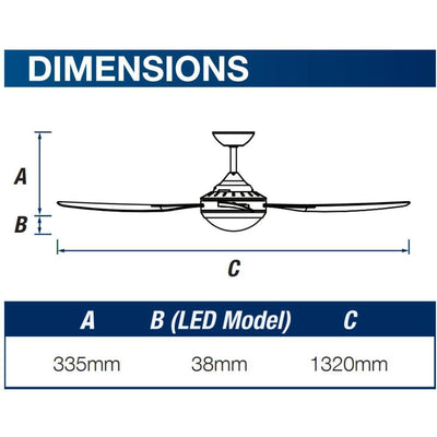 Ventair ROYALE-II-DC-LIGHT - 4 Blade 1320mm 52" DC Ceiling Fan With 18W LED Light-Ventair-Ozlighting.com.au