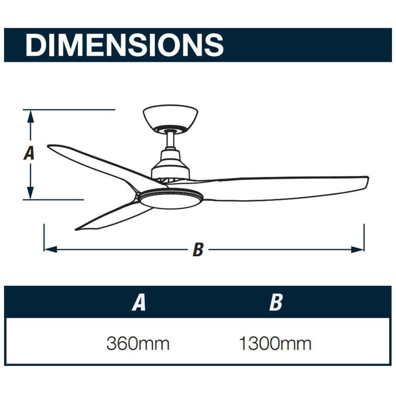 Ventair SKYFAN-52-LIGHT - 1300mm 52" DC Ceiling Fan With 20W LED Light - Smart Control Adaptable - Remote Included-Ventair-Ozlighting.com.au