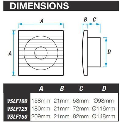 Ventair SLIMLINE-100/125/150 - Slimline 100/125/150mm Wall/Ceiling Exhaust Fan-Ventair-Ozlighting.com.au