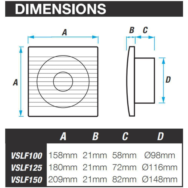 Ventair SLIMLINE-100/125/150 - Slimline 100/125/150mm Wall/Ceiling Exhaust Fan-Ventair-Ozlighting.com.au