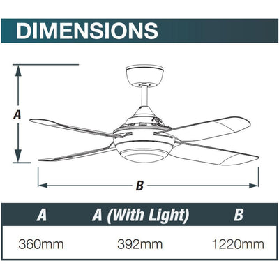 Ventair SPINIKA-52-LIGHT - 4 Blade 1300mm 52" AC Ceiling Fan With 20W Colour Changeable LED Light-Ventair-Ozlighting.com.au
