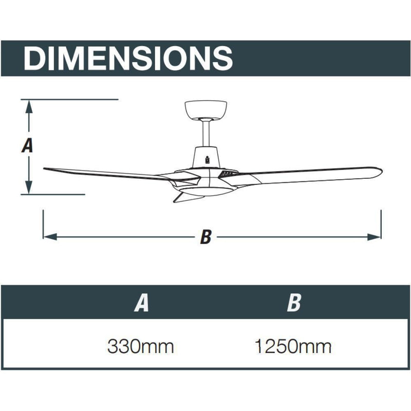 Ventair SPYDA-50 - 3 Blade 1250mm 50" Fully Moulded PC AC Ceiling Fan-Ventair-Ozlighting.com.au