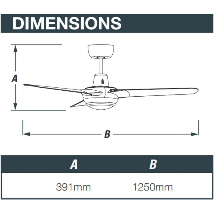 Ventair SPYDA-50-LIGHT - 3 Blade 1250mm 50" Fully Moulded PC AC Ceiling Fan With 20W LED Light-Ventair-Ozlighting.com.au