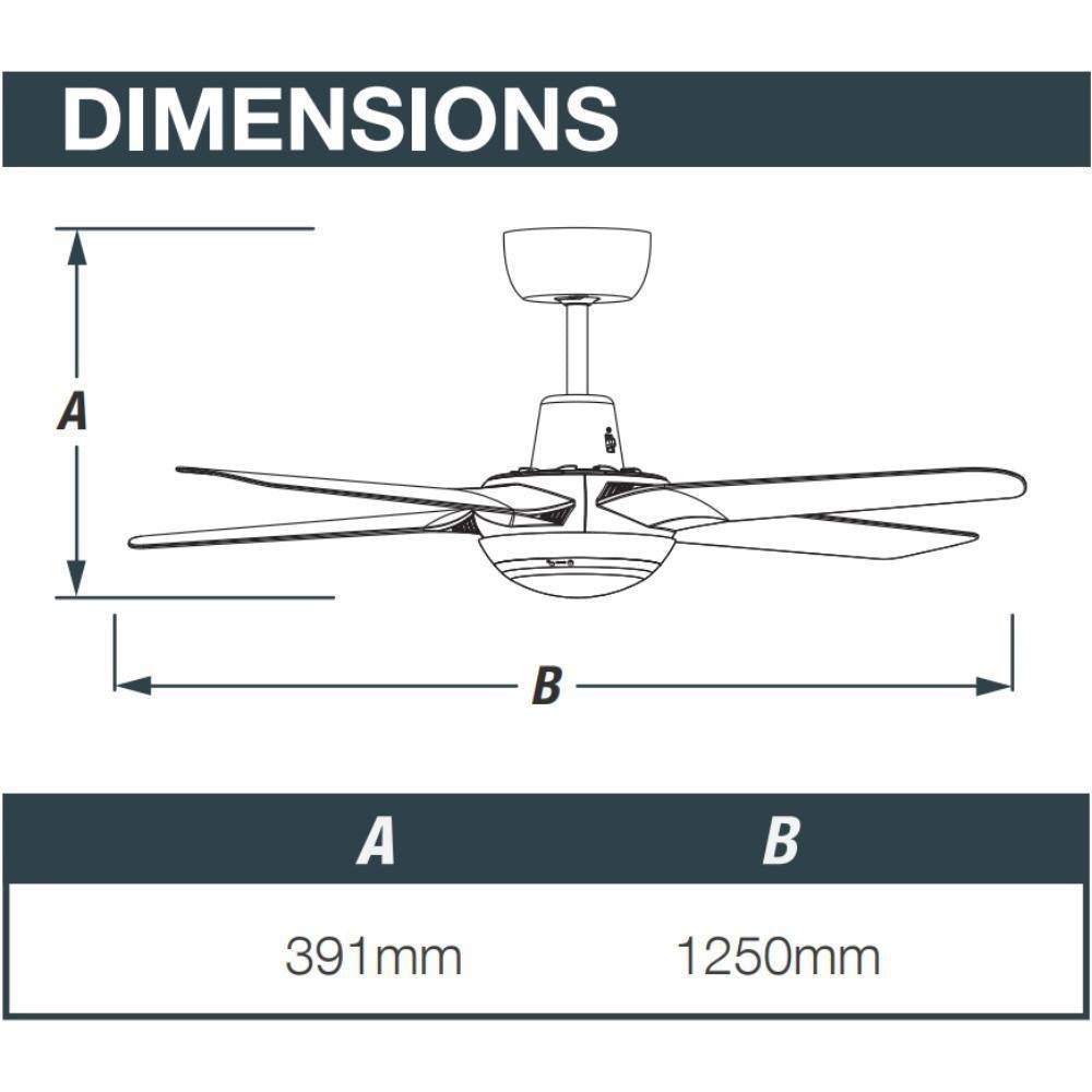 Ventair SPYDA-50-LIGHT AC Ceiling Fan - 4 Blade 1250mm 50" Fully Moulded PC, 20W LED Light-Ventair-Ozlighting.com.au