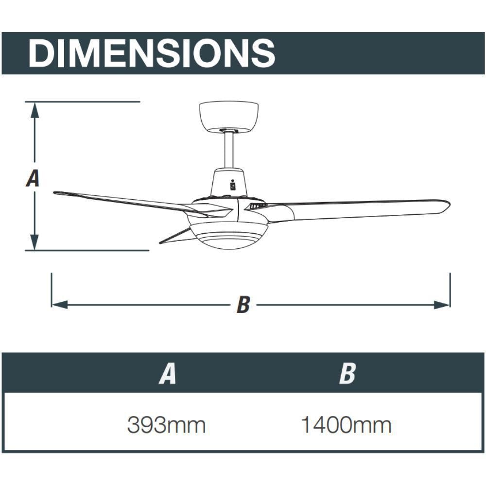 Ventair SPYDA-56-LIGHT AC Ceiling Fan - 3 Blade 1400mm 56" Fully Moulded PC, 20W LED Light-Ventair-Ozlighting.com.au