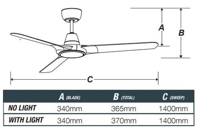 Ventair SPYDA-EC - 3 Blade 56" 1400mm EC Ceiling Fan with Switchable CCT LED Light-Ventair-Ozlighting.com.au