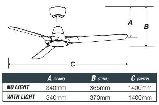 Ventair SPYDA-EC - 3 Blade 56" 1400mm EC Ceiling Fan with Switchable CCT LED Light-Ventair-Ozlighting.com.au