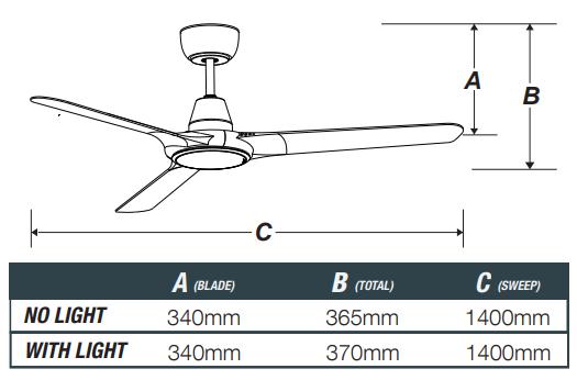Ventair SPYDA-EC EC Ceiling Fan - 3 Blade 56" 1400mm, Switchable CCT LED Light-Ventair-Ozlighting.com.au