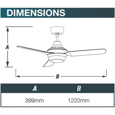 Ventair STANZA-48-LIGHT - 3 Blade 1220mm 48" AC Ceiling Fan With Light-Ventair-Ozlighting.com.au