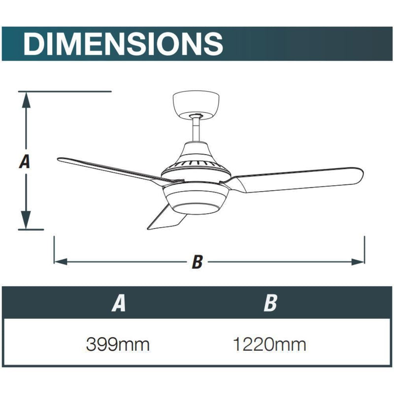 Ventair STANZA-48-LIGHT - 3 Blade 1220mm 48" AC Ceiling Fan With Light-Ventair-Ozlighting.com.au