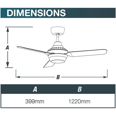 Ventair STANZA-48-LIGHT-REMOTE - 3 Blade 1220mm 48" AC Ceiling Fan With Light And Remote-Ventair-Ozlighting.com.au