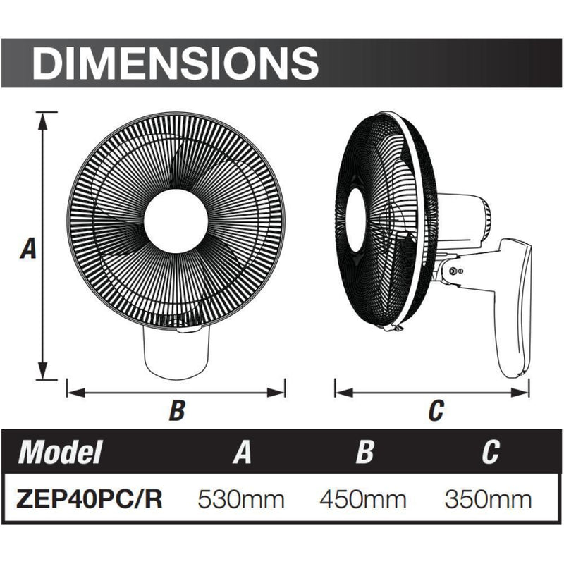 Ventair ZEPHER-II - 40cm Wall Fan - Remote Control or Pull Cord-Ventair-Ozlighting.com.au