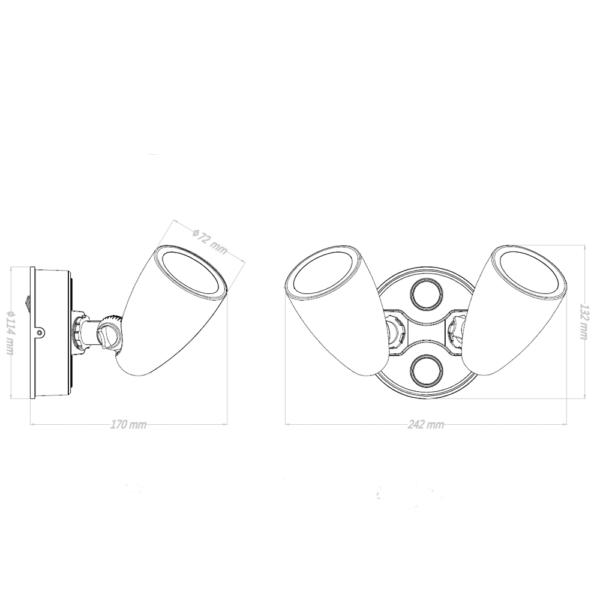 Vibe VBLWL-400 - 2x10W LED Twin Head Tri-Colour Exterior Security Spotlight IP65-Vibe Lighting-Ozlighting.com.au