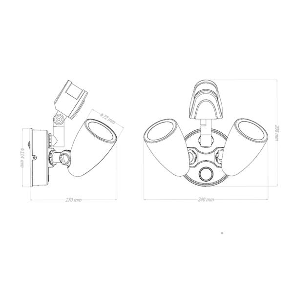 Vibe VBLWL-400 LED Security Spotlight - 2x10W, Tri-Colour, IP44, Twin Head, with Sensor-Vibe Lighting-Ozlighting.com.au
